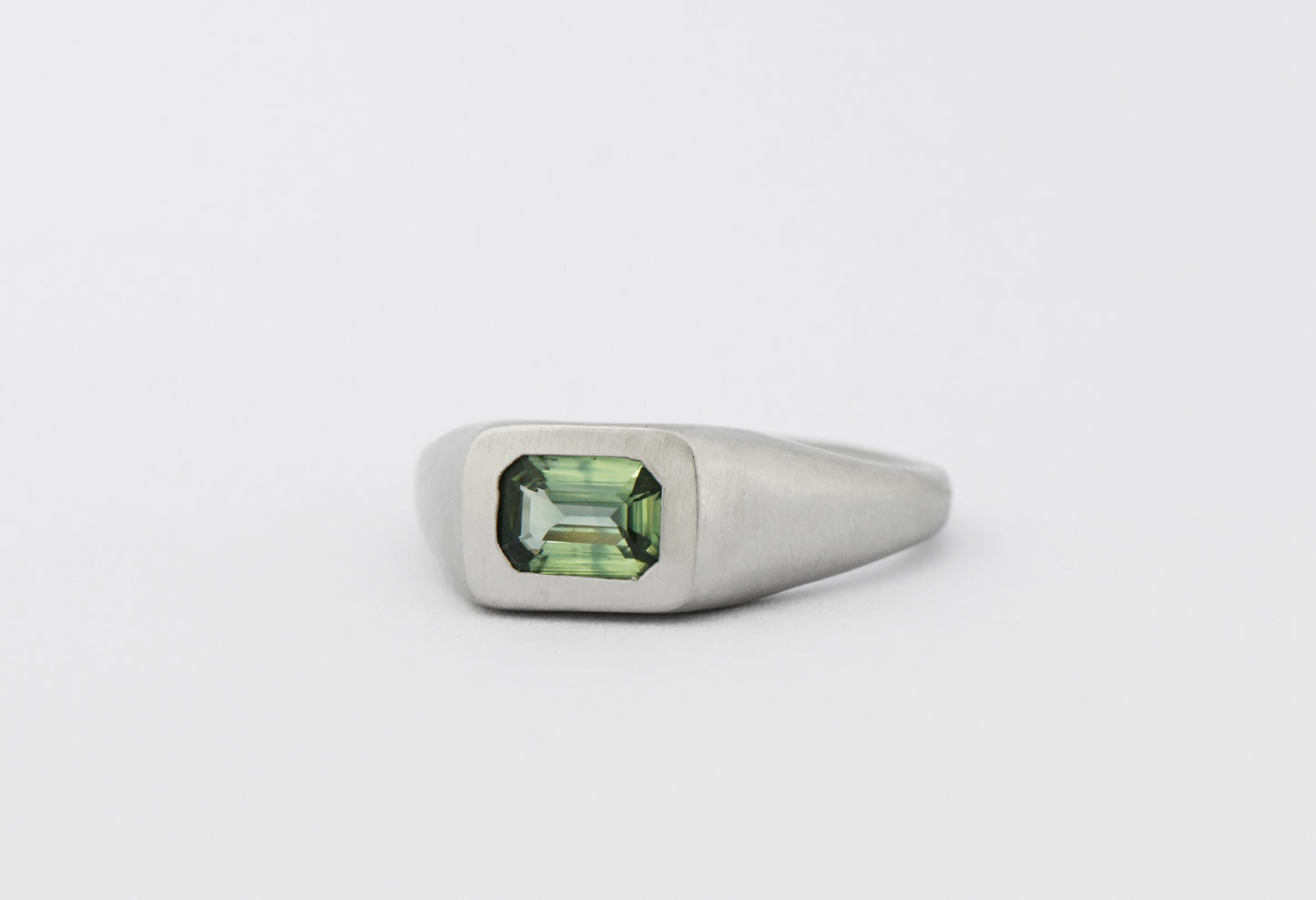 Platinum Green Cushion Ring