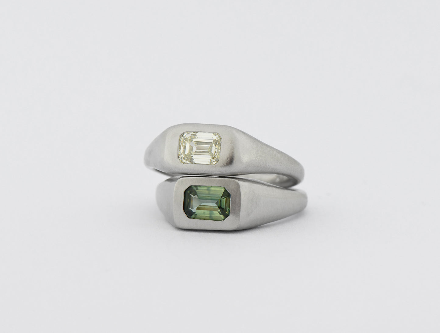 Platinum Green Cushion Ring
